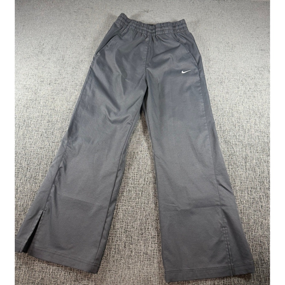 Nike Jr's Large Gray Wide Leg Athletic Training Pants Side Slit Swoosh Logo